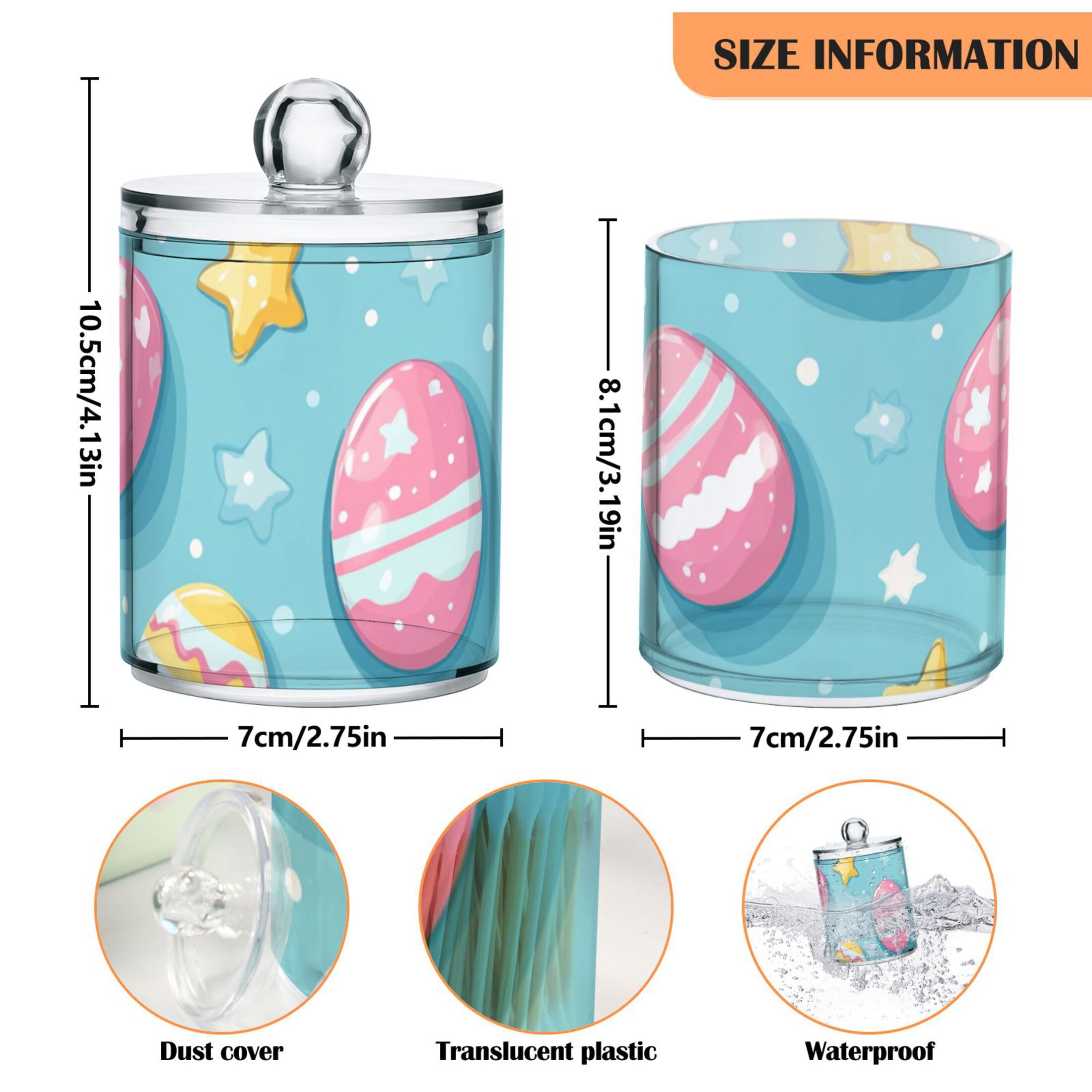 Ckdifva Easter Eggs in Blue Storage Jar with Lid Acrylic Organization Storage Containers Set of 4