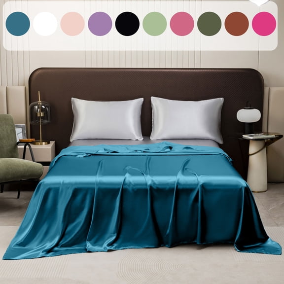 Satin Bed Sheet Twin Size 66x90 – Silky Soft Wrinkle Resistant Washable Polyester Silk Alternative Bedding for Hair and Skin, Hotel Luxury Single Flat Sheet