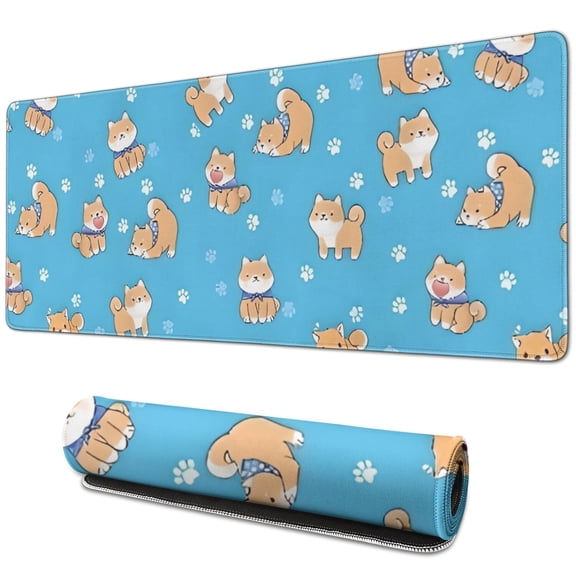 Long Mouse Pads for Desk,Cute Shiba Inu Desk Mats on Top Of Desks, Desk Mouse Pad Extra Large with 3mm Non-Slip Base and Stitched Edge for Gaming,Office,Work,Home 31.5"x11.8"