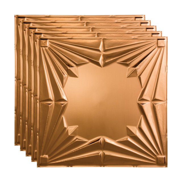 FASÄDE Art Deco Decorative Vinyl 2ft x 2ft Lay in Ceiling Panel in Polished Copper (5 Pack)