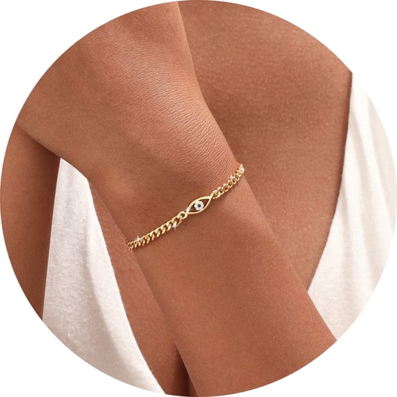 GOSFRY 14K Gold Plated Bracelets for Women Evil Eye Cuban Link Bracelets Everyday Jewelry Gifts