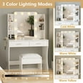 thumbnail image 3 of VEANERWOOD Makeup Vanity Desk Sets with Mirror 3 Lighting Color, Modern Dressing Table Set with 2 Large Drawers, Power Strip, Stool for Women Girls Bedroom, 3 of 6