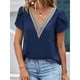 thumbnail image 3 of Camiseta de verano para mujer con escote en V y mangas de pétalos de encaje, corte holgado, azul violáceo XXL, 3 of 8