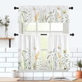 thumbnail image 5 of Floral Leaves Curtain for Kitchen Bathroom Watercolour Yellow Flower Rod Pocket Window Tier Curtains Valance Set 3 Pcs Plant Printed Curtains 54 x 18 inches + 27 x 36 inches *2, 5 of 6