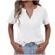 thumbnail image 1 of Mujeres de Verano Tops Nuevo Color Sólido Cuello en V Manga Corta con una Hendidura en el Doblado, Poliéster, 1 of 8