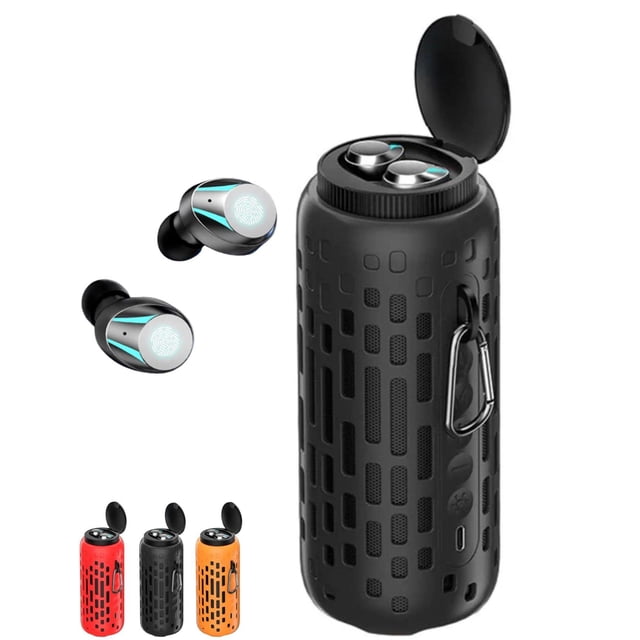 TUTT Mini Haut-Parleur Étanche 2 en 1 avec Écouteurs Éclairage LED avec Crochet / Écouteurs TWS Sans Fil avec Mini Haut-Parleur Portable / pour Pique-Nique Voyage Vélo Randonnée