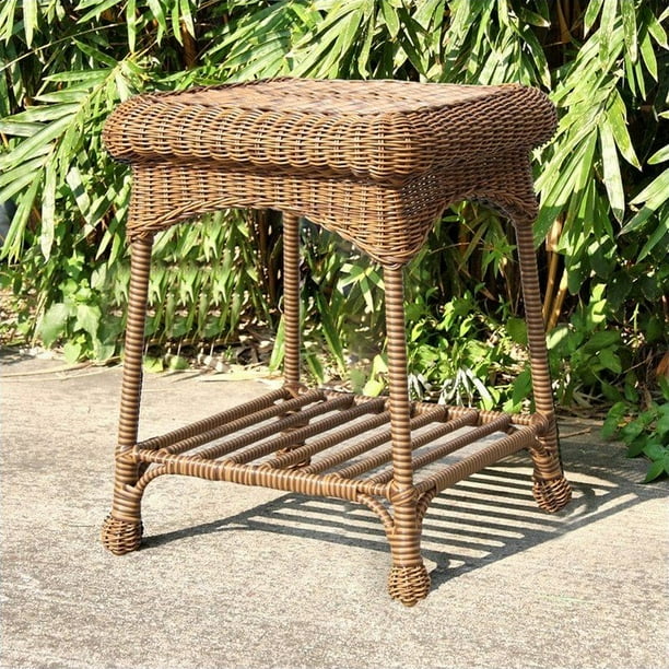 Jeco Wicker Patio End Table in Honey