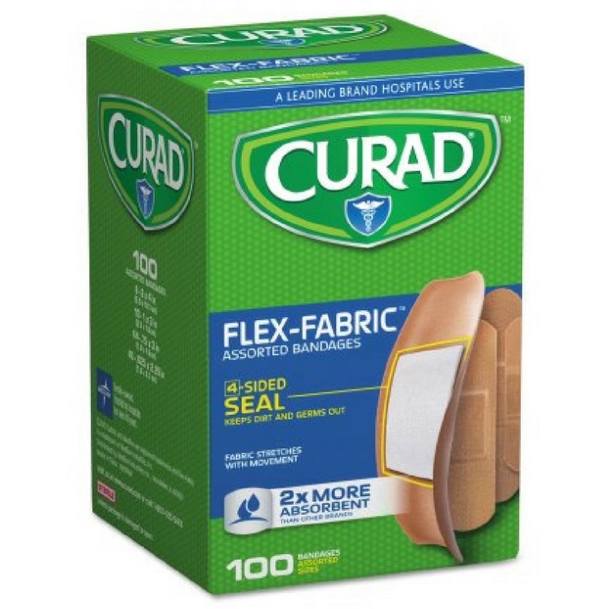 Curad Flex-Fabric Assorted Bandages 2x More Absorbent, 100 ea (Pack of 6)