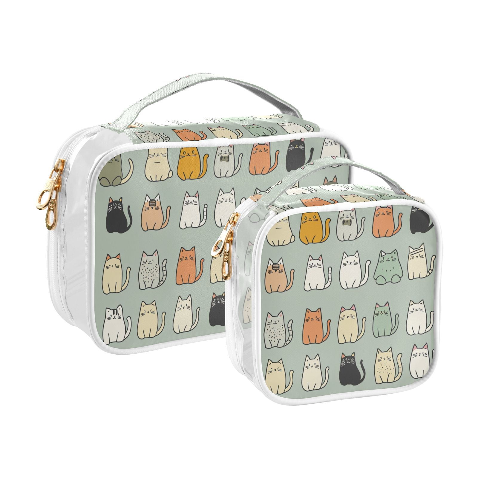 Clear Makeup Bags with Handle Large Opening 2 Pack Set Toiletry Bag Quart Size Bag, for Women Man Traveling Travel Essentials, Toiletries and Other. Cute Cat Sketch