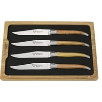 Laguiole en Aubrac Luxury Fully Forged Full Tang Stainless Steel Steak Knives 4-Piece Set with Mixed French Wood Handle, Stainless Steel Brushed Bolsters