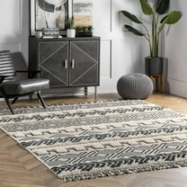 nuLOOM Zuri Shaggy Banded Tribal Area Rug, 3' x 5', Zuri Light Grey