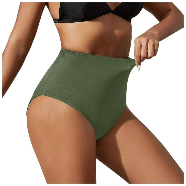 Women's Black High Waisted Bikini Bottoms Retro Basic Full Coverage Swimsuit Mid Waist Bathing Suit Bottom