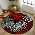 thumbnail image 3 of Red White Round Area Rug 5 FT, Non Slip Bedroom Area Rug, Abstract Black Chrysanthemum Flower Floral Washable Soft Circular Carpet Non-Shedding Floor Mat for Kitchen Dining Room Foyer Balcony Dorm, 3 of 9