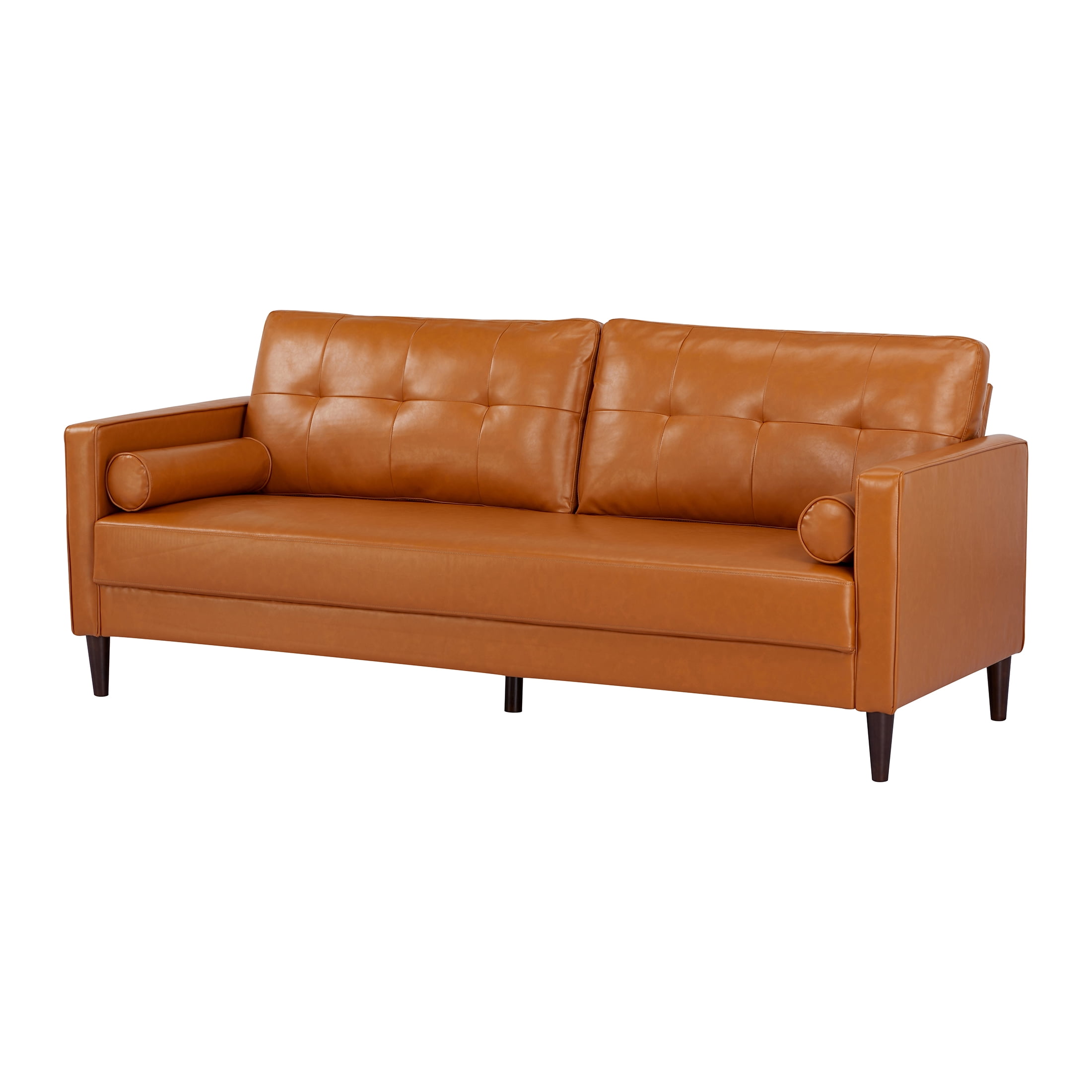 A&D Home Anza 3-Seater Tufted Faux Leather Sofa, Camel