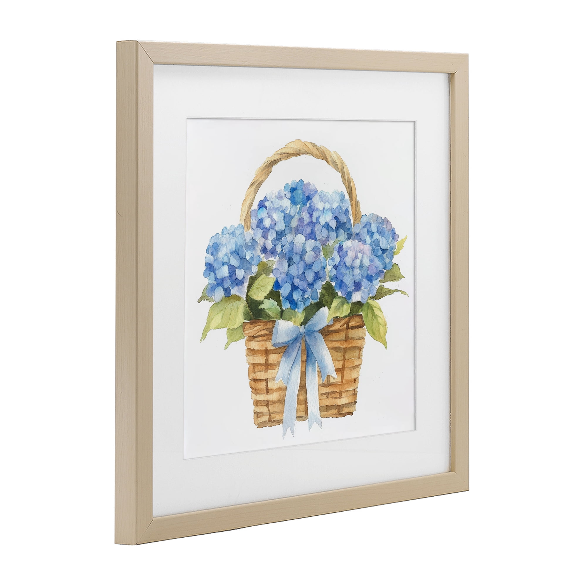 Stupell Industries Pretty Blue Hydrangea Picnic Basket Birch Framed Print Under Glass, design by Petal Prints Design