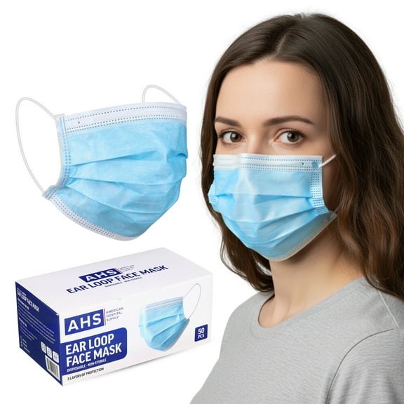 American Hospital Supply Protective Earloop Face Mask, Box of 50