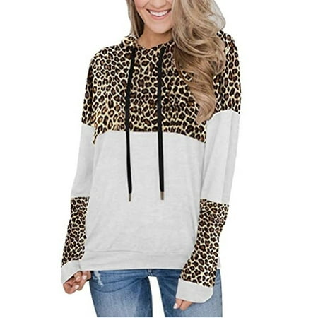 Women's Retro Leopard Print Hoodies Long Sleeve Pullovers Sweatshirts ...