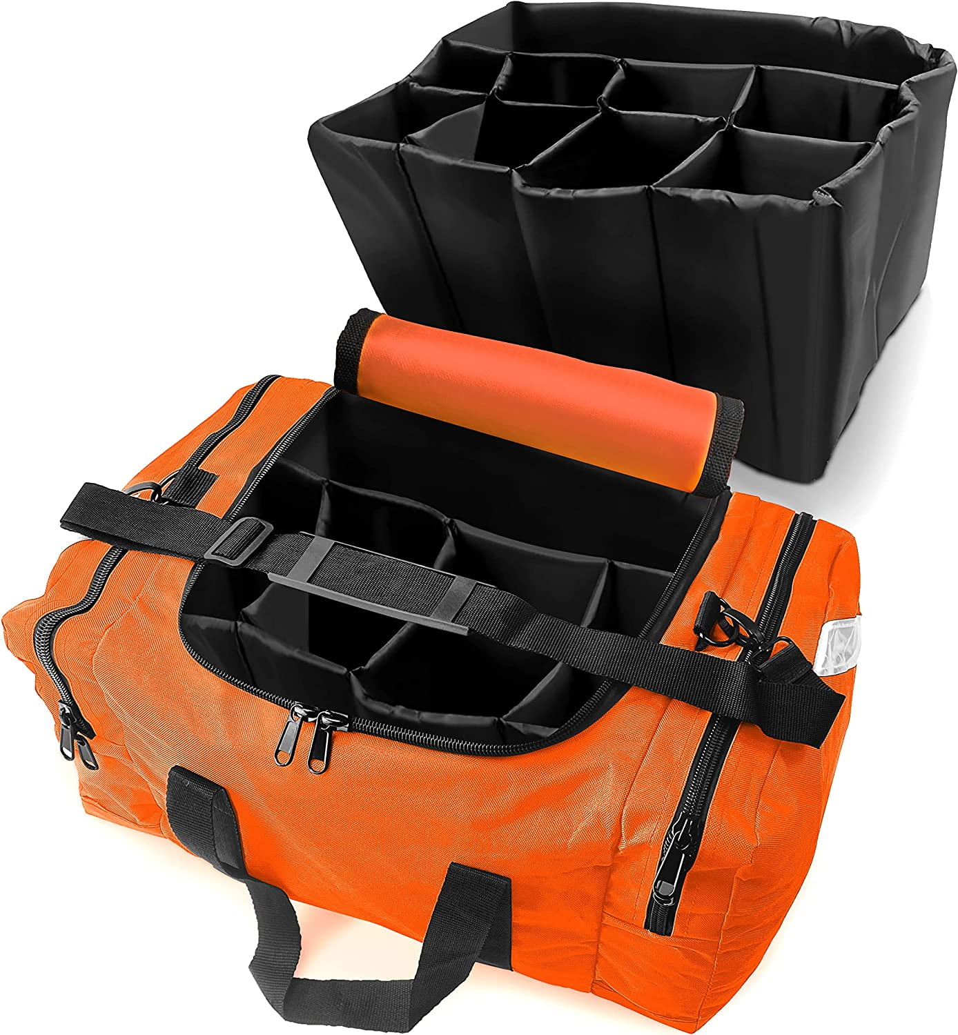 ASA Techmed First Aid Trauma Bag, Large EMT First Responder Medical Organizer for Emergency & Medical Supplies, Orange, 1 Pack