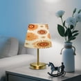 thumbnail image 6 of Tapered Desk Lamp with Antique Brass Base Table Lamps Dimmable LED Bulb Button Switch Night Light Repeating Sun Pattern Small, 6 of 8