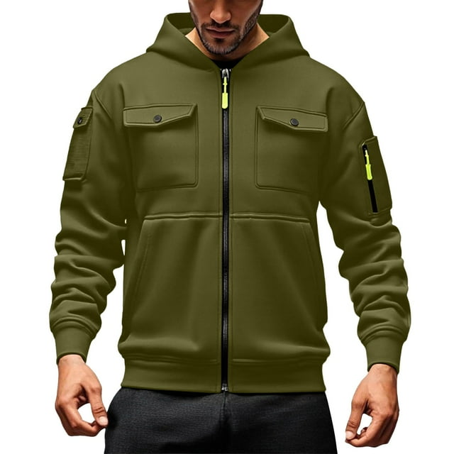 LUOGENLI Chandails à Capuche pour Hommes Designer Classique Mode Chandail à Capuche avec Poche avant Style Cardigan Léger pour Tenue Décontractée Chandails à Capuche pour Hommes Chandail à Enfiler Graphique Vert Taille TG