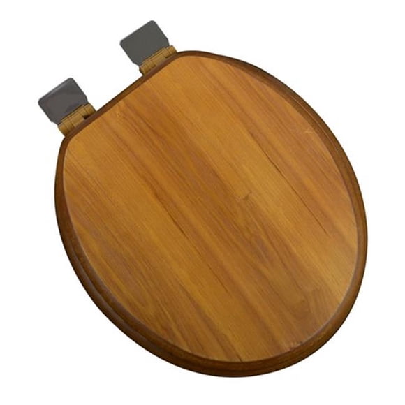 Siège de Toilette Rond en Bois Décoratif avec Charnières Chromées, Chêne Clair