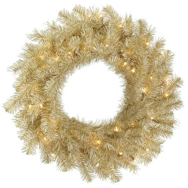 Vickerman A148137LED Couronne de Guirlande Blanche et Or de 36 Po avec 100 LED Blanc Chaud