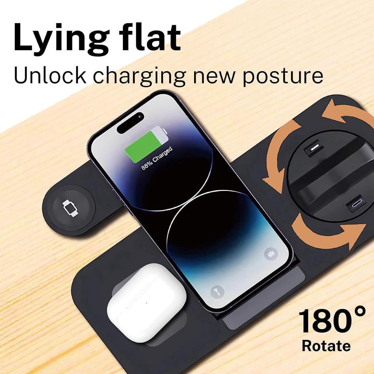 6-in-1 Fast Wireless Charging Station for iPhone 16/15/14/13 Series, Apple Watch Ultra/9/8/7/6/5/4/3/2/1, AirPods Pro/1/2,18W Qi-Certified Wireless Charger with QC 3.0 Adapter