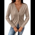thumbnail image 3 of Suéter de Punto Tipo Cárdigan de Larga con Cuello en V y Botones para Mujer Caqui L, 3 of 9