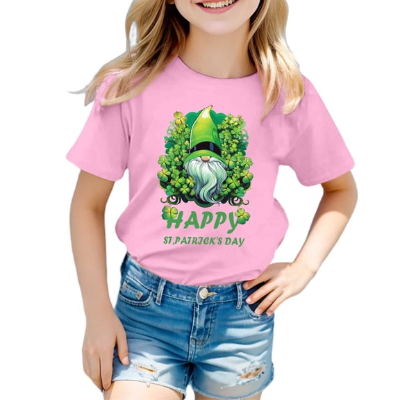 FUZHIQ Kids St. Patrick's Day Shirts Funny Irish Clover Pattys Short Spring Summer Tee Shirt Spring Crew Neck Funny Cute Casual Party Girls Shirts Size 14(Pink,2-3 Years)