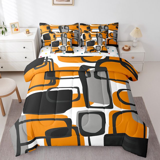 Erosebridal Geometric Sqare Bedding Sets Twin Size,Abstract Artwork Comforter Sets with Sheets,Rectangle Decor,Reversible,Lightweight,7-Piece
