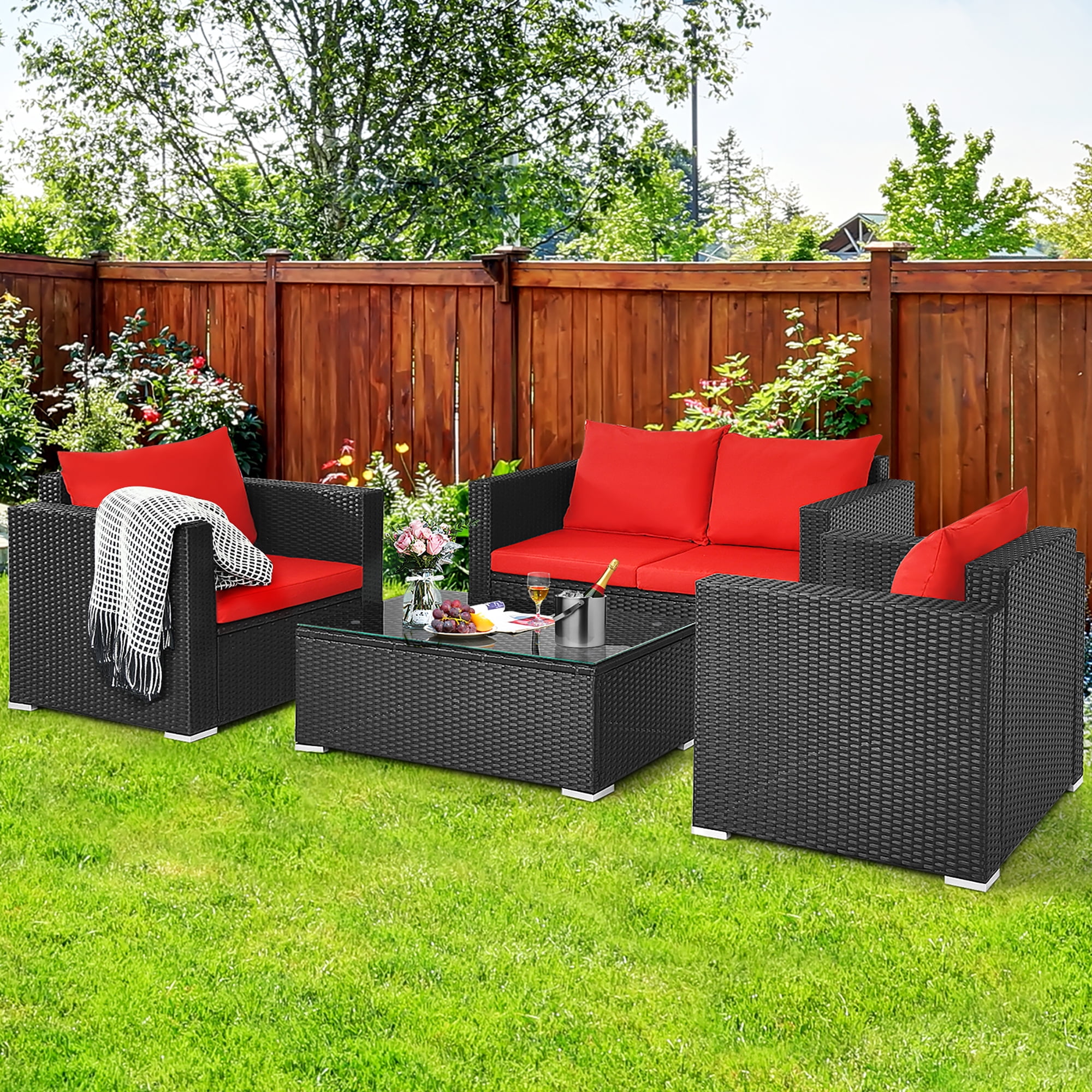 4pcs Outdoor Furniture Rattan Chair Table Patio Set Outdoor Sofa for Garden 