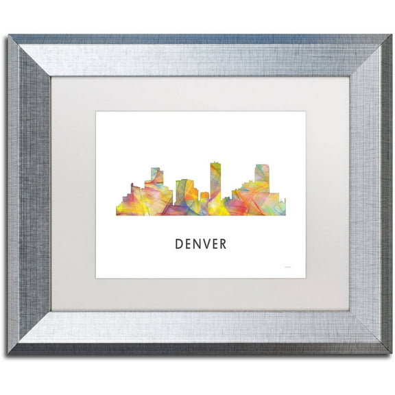 Trademark Fine Art 'Denver Colorado Skyline WB-1' Canvas Art by Marlene Watson, White Matte, Silver Frame