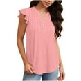 thumbnail image 5 of JGGSPWM Summer Tops for Women Button Down Blouses for Women Dressy Casual Solid Color V Neck T Shirts with Ruffle Sleeve Pink L, 5 of 9