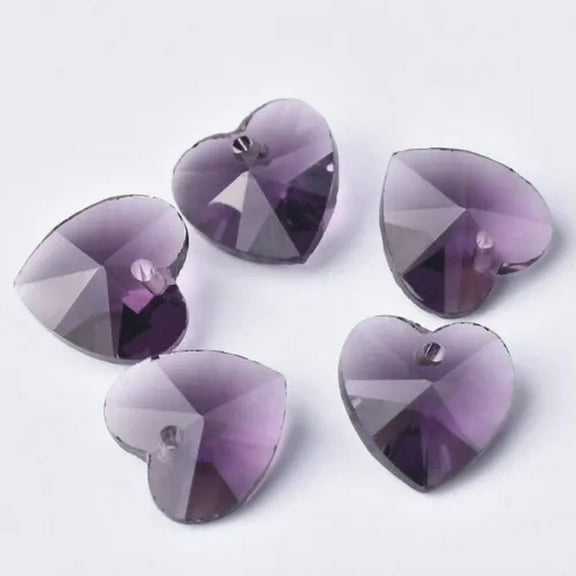 U8MO 10pcs 10mm 14mm Heart Crystal Glass Faceted Loose Beads Pendants Jewelry Making-Bluish Purple-14mm