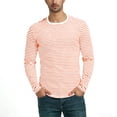thumbnail image 5 of Men's Long Sleeve Striped T-Shirts Crew Neck Jersey Knit Top Classic Horizontal Stripe Regular Fit Pullover Soft Stretch Breathable Tee Casual Daily Wear Pajama, 5 of 6