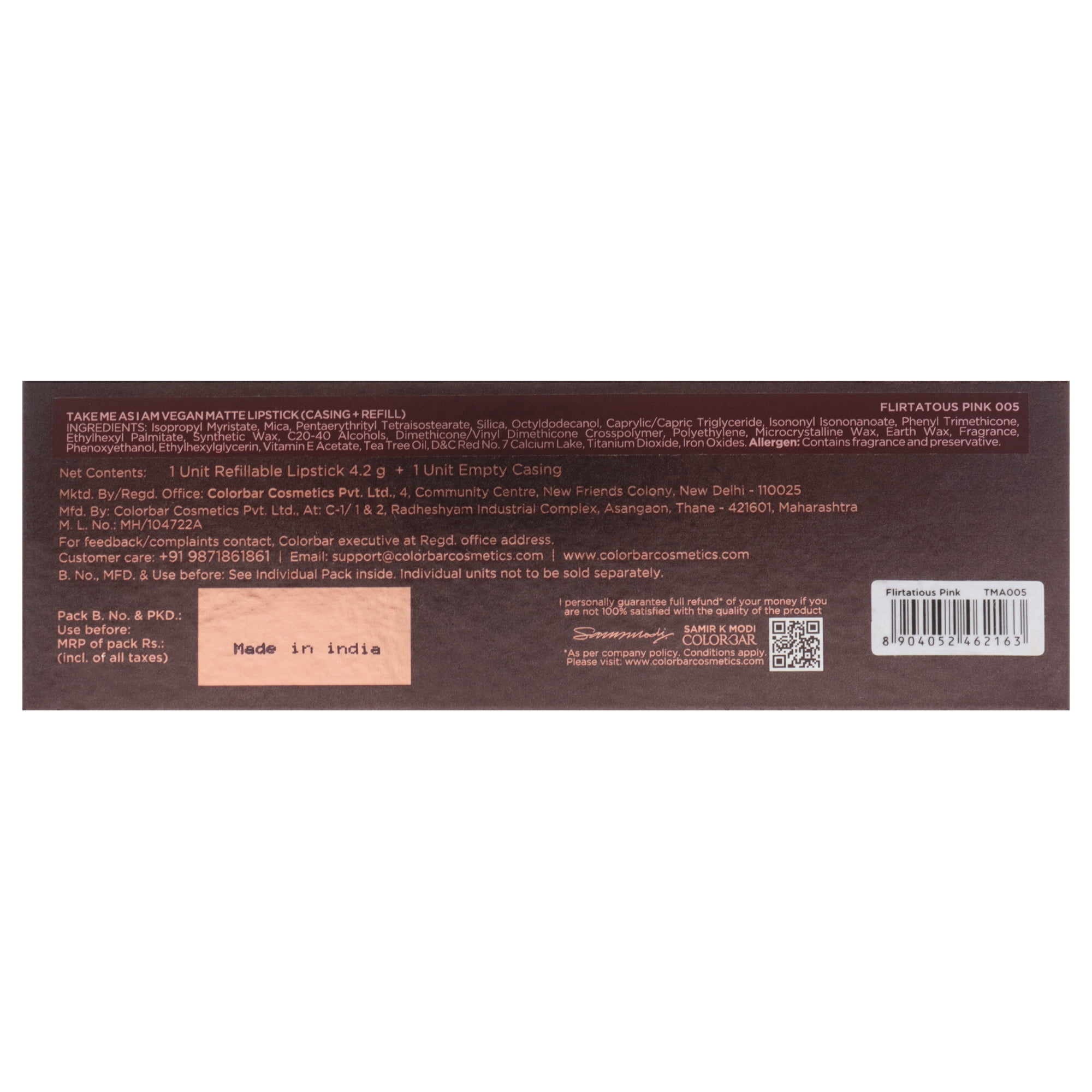 Colorbar Take Me As I Am Matte Lipstick, 005 Flirtatious Pink, 0.14 oz