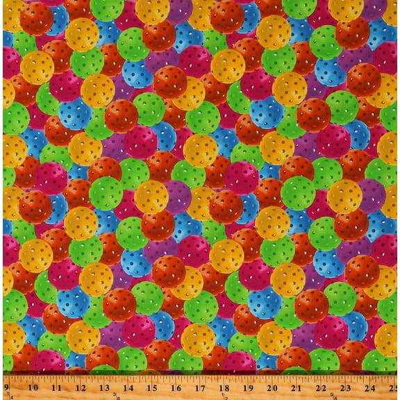 Cotton Pickleball Balls Equipment Sports Other Multicolor Cotton Fabric Print by the Yard (3261-06)