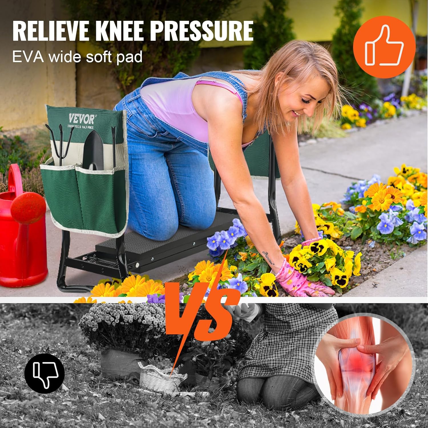 Colourfull Garden Kneeler and Seat, 330 lbs Load Capacity, 8" EVA Wide Pad, Foldable Garden Stool, Kneeling Bench for Gardening with Tool Bag, Gifts for Women, Grandparents, Seniors, Mom and Dad