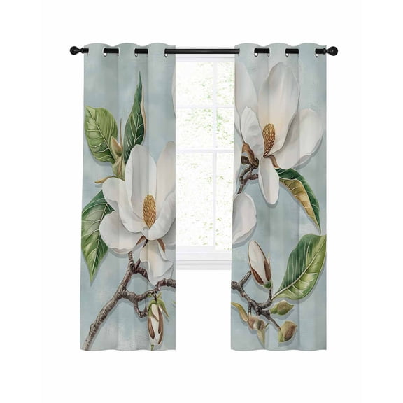 Botanical Flowers Blackout Curtains, Light Blocking Print Window Curtains, Country Magnolia Leaves Branches Thermal Insulated Window Drapes for Living Room Kitchen Cafe 2 Panels, 104"W x 90"L