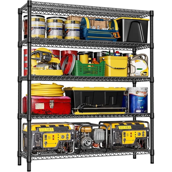 M MZG 5-Tier Industrial Heavy Duty Storage Shelf, 3500lbs Capacity, 25.4mm Thick Carbon Steel, Black Garage & Warehouse Rack, Black 17.7" D x 59" W x 70.86" H