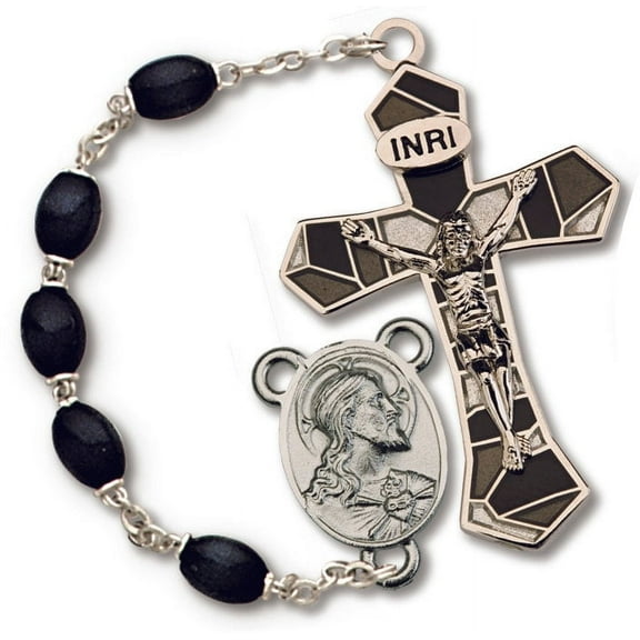 Women's Large Black Catholic Rosary Beads, Wood beads