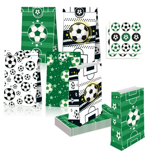 12 PCS Soccer Gift Bags Party Flavors Bags Paper Soccer Goodie bags Treat Candy Bags Football Gift Bags Video Game Birthday Party