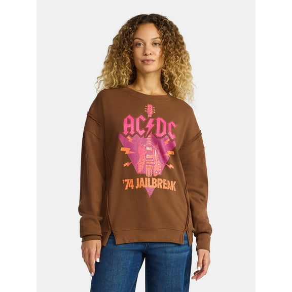 Time and Tru Women's AC/DC Rock Poster Graphic Sweatshirt, Sizes XS-3XL