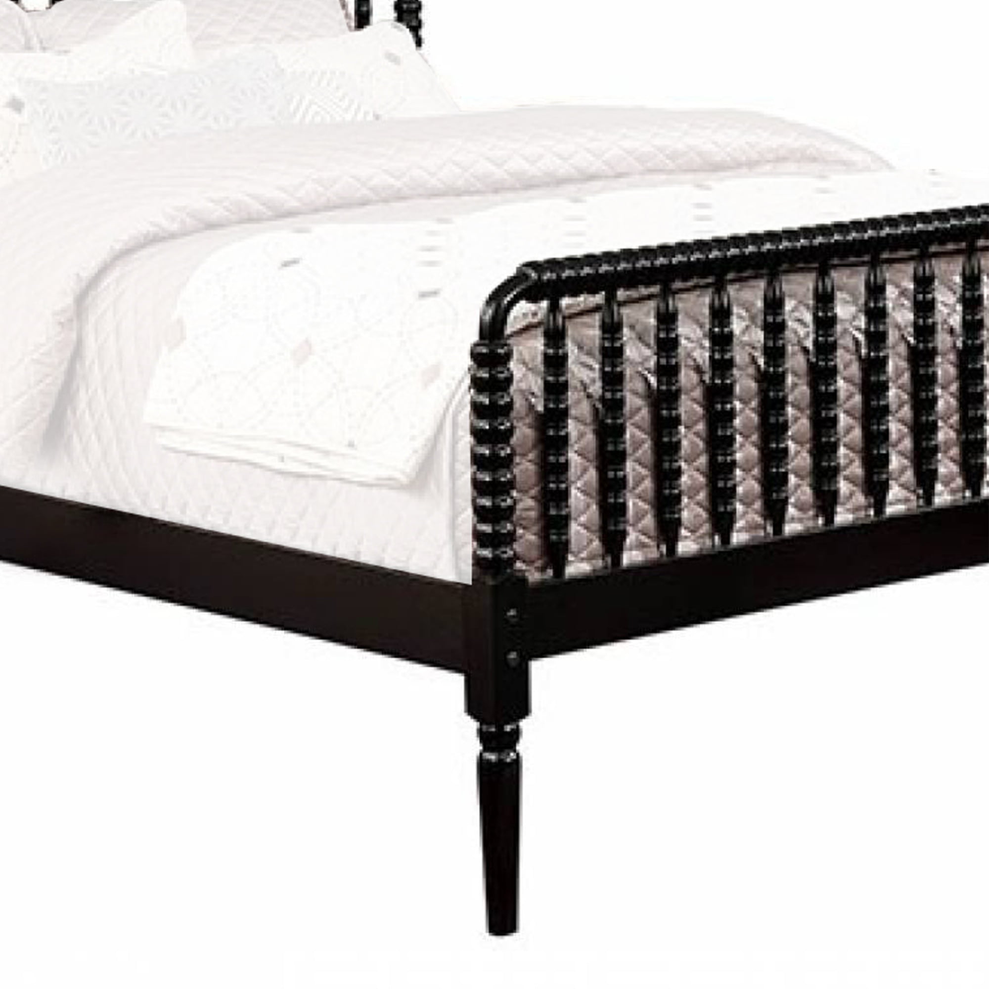 Wooden Full Size Bed With Spool Design Bed Frame And Turned Legs Black