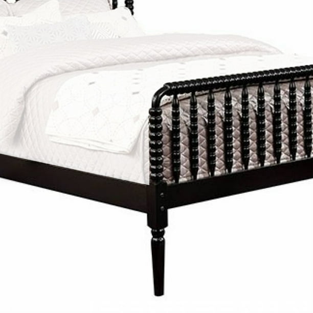 Wooden Full Size Bed with Spool Design Bed Frame and Turned Legs, Black