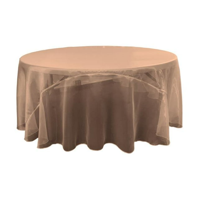 LA Linen TCOrgz108R-BrownO22 Nappe Ronde Miroir Organza&44; Marron - 108 Po