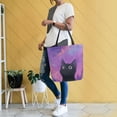 thumbnail image 6 of Open Top Canvas Tote Bag with Zipper Reusable Shopping Bag 13.5x15" Roomy Carryall Purple Sky and Black Cat, 6 of 9