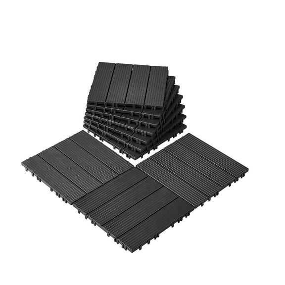 VEVOR Interlocking Deck Tiles, 10 Pack,12"x12" 10 sq. ft Plastic Waterproof Outdoor Flooring All Weather Use, Patio Floor Decking Covering Tiles for Porch Poolside Balcony Backyard, Dark Grey
