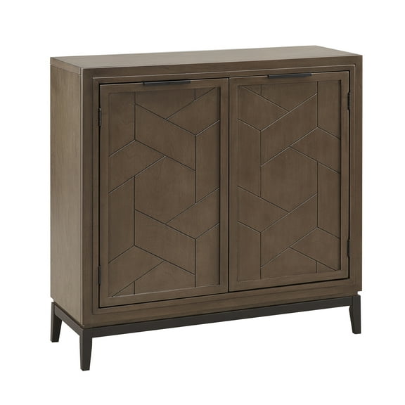 Leick Home Emmett 3 Tier Mixed Metal and Wood Entryway Storage Cabinet, Riverstone/Matte Black