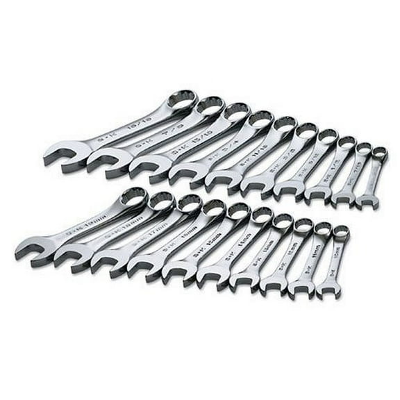 SK Hand Tool 86250 20-Piece 12-Point SuperKrome Fractional/Metric Short Combination Wrench Set